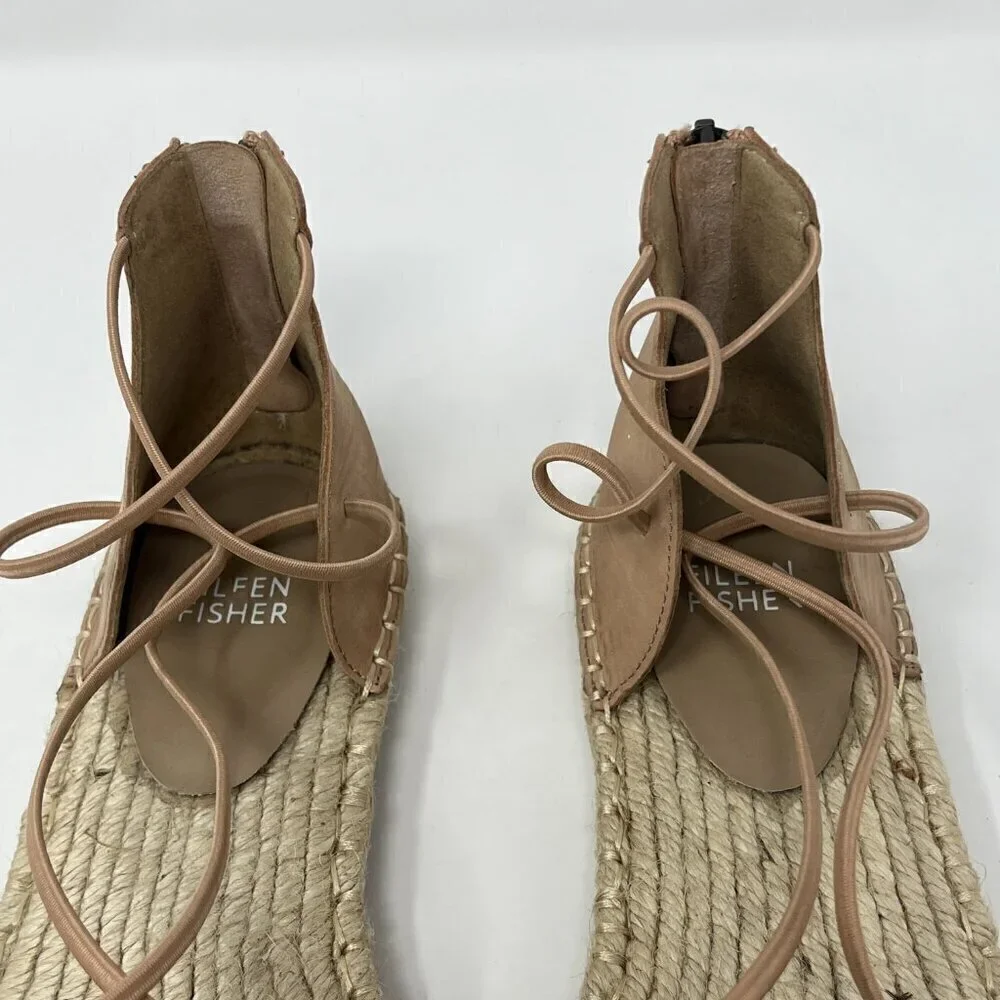 Eileen Fisher espadrille leather flats 8 women nude peach